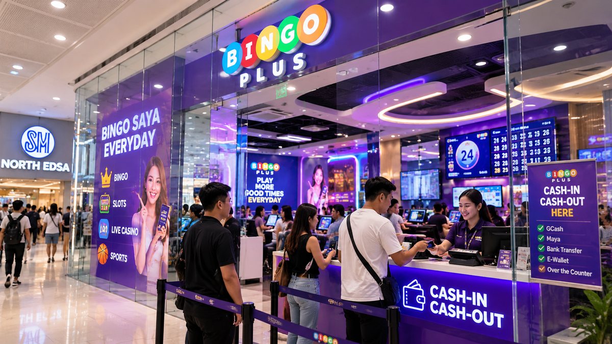BingoPlus branch at SM North EDSA with cash-in and cash-out counter accepting GCash, Maya, bank transfer and over-the-counter