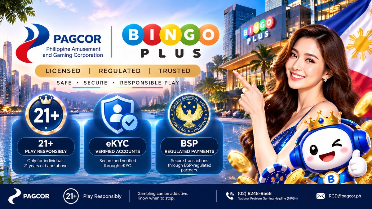 PAGCOR and BingoPlus: licensed, regulated, trusted — 21+ play responsibly, eKYC verified accounts, BSP-regulated payments