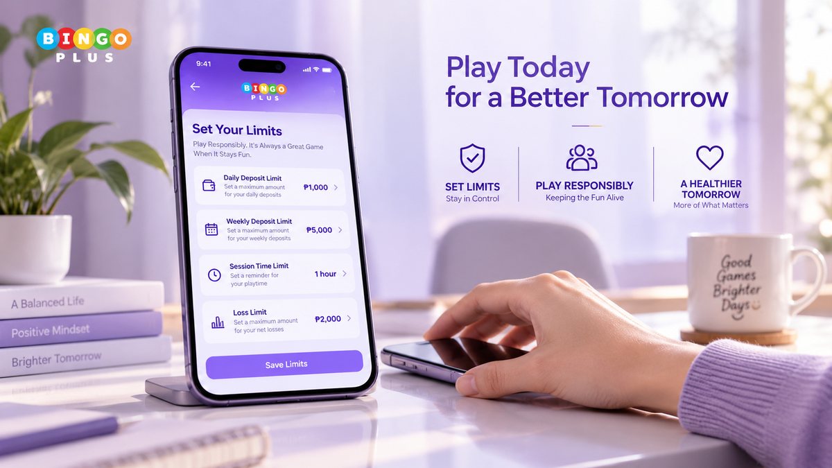 BingoPlus app Set Your Limits screen: daily and weekly deposit limit, session time limit and loss limit