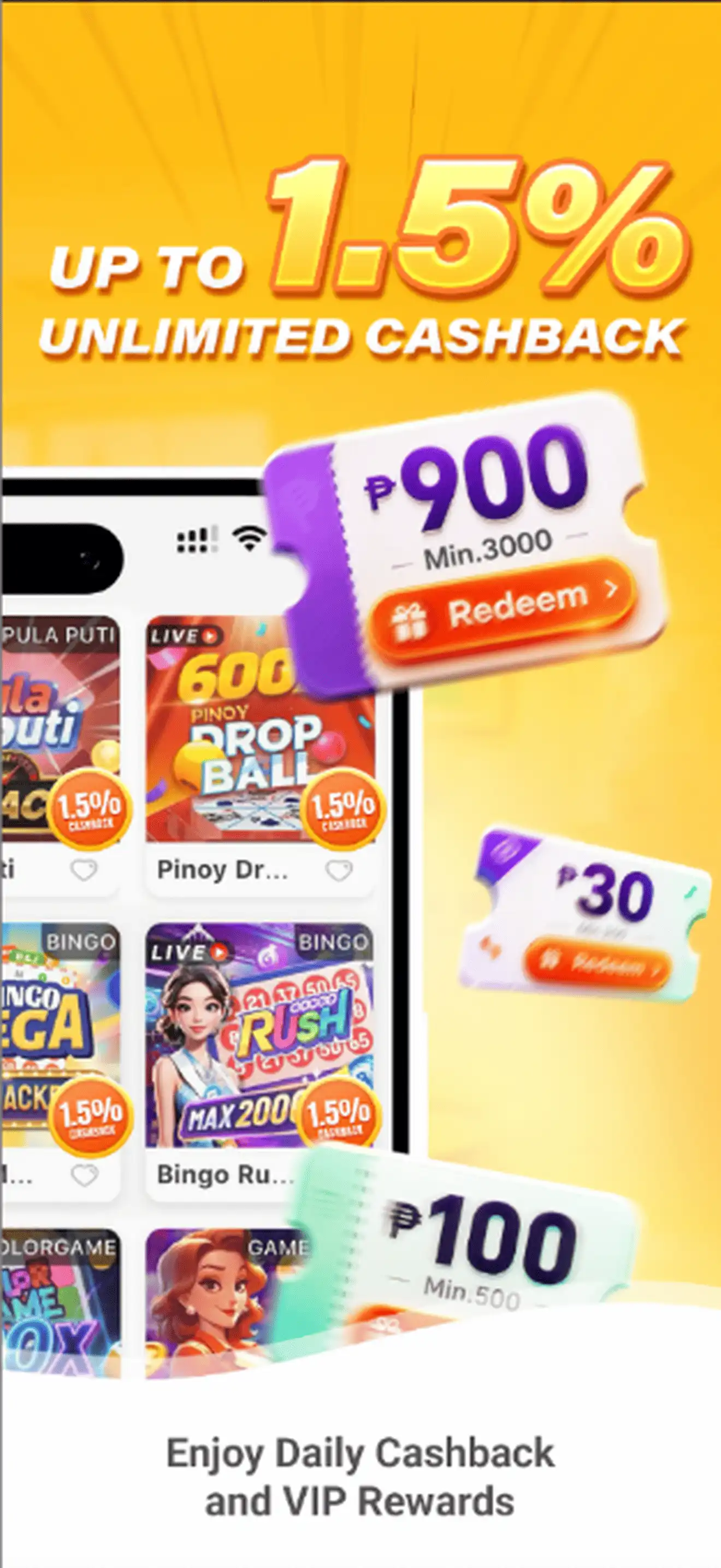 BingoPlus rewards app screen