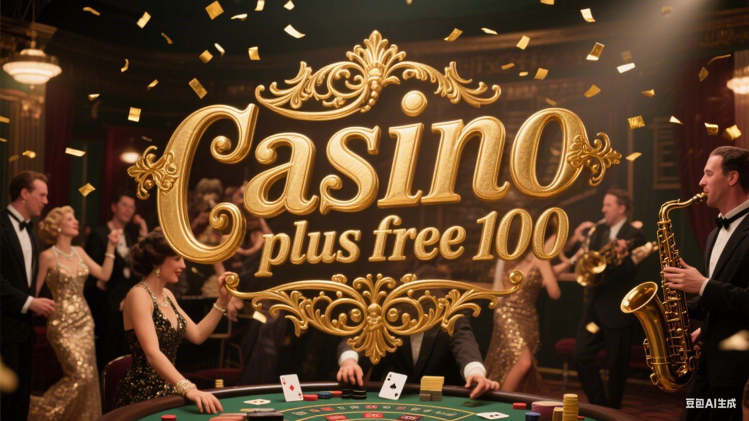 a woman holding a large gold sign over a casino table