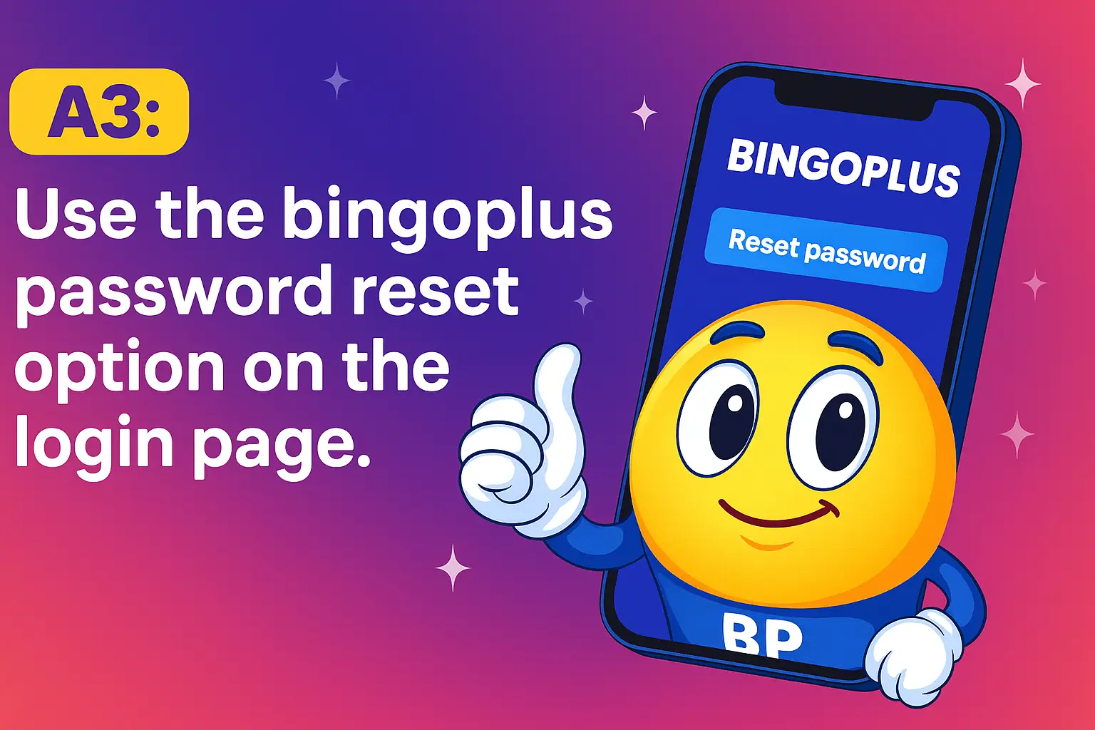 Illustration showing how to reset a bingoplus password using the password reset option on the login page