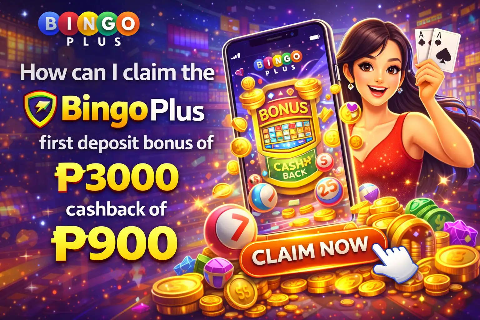 How can I claim the bingoplus first deposit bonus of ₱3000 and cashback of ₱900