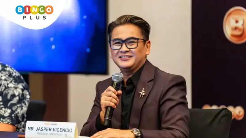 Jasper Vicencio, President of BingoPlus, speaks during the BingoPlus VIP Club New Code of Nobility media press conference in Manila.
