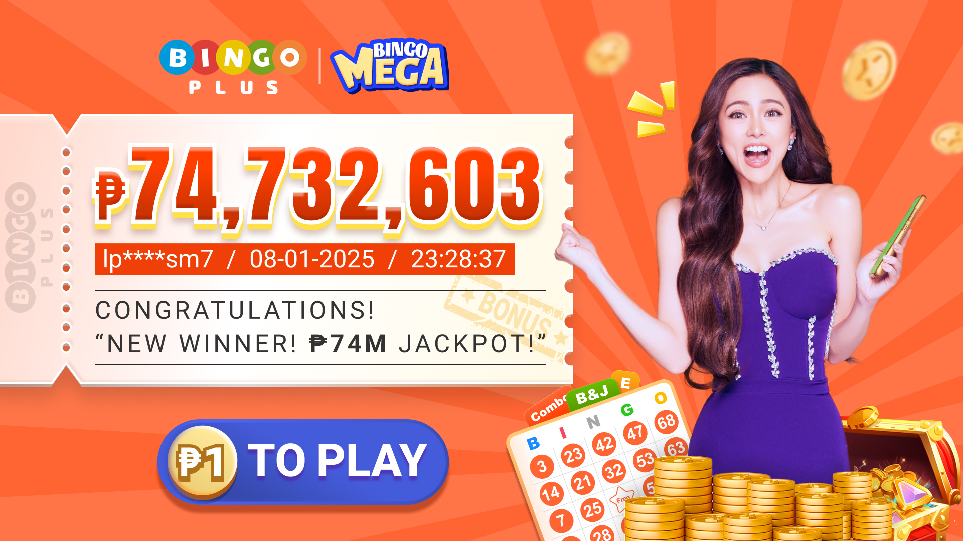 P74,732,603 BingoMegaJackPot Congratulations! New Winner! 74M Jackpot